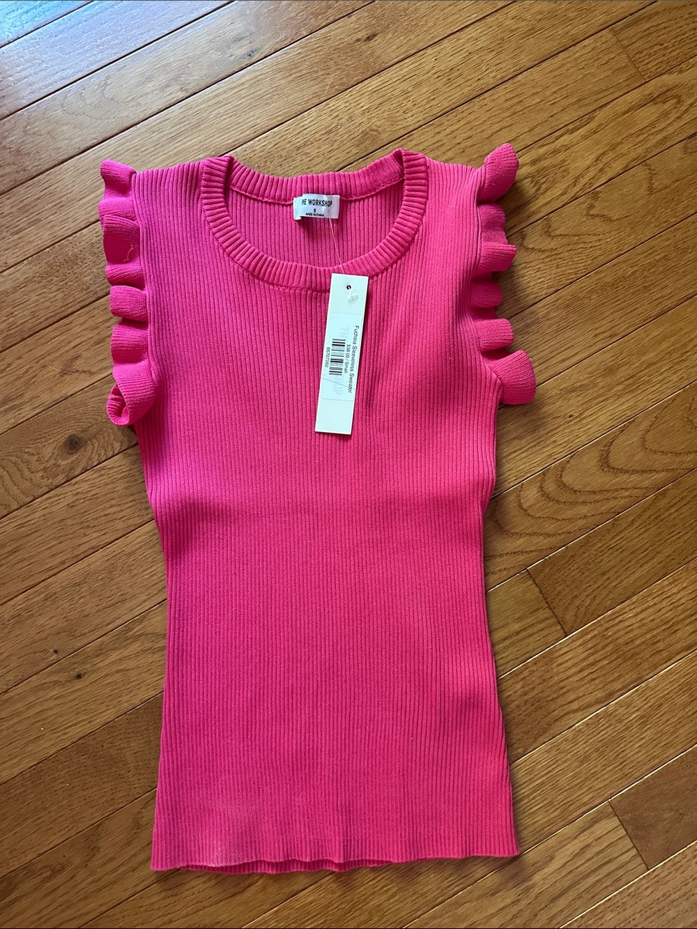 Workshop Republic Clothing Bright Pink Ribbed Ruffle Sleeve Tank
